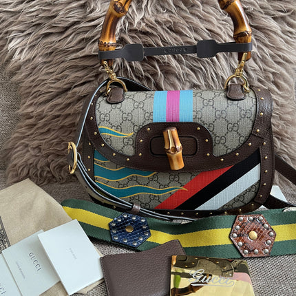 Preloved Authentic Gucci GG Supreme Canvas Leather and Python Medium Bamboo 1947 Top Handle Bag