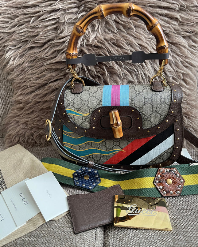 Preloved Authentic Gucci GG Supreme Canvas Leather and Python Medium Bamboo 1947 Top Handle Bag