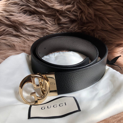 Preloved Gucci Black/Brown Leather Reversible GG Dollar Belt 90CM