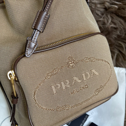 Preloved Prada  2021 Logo Jacquard Bucket Bag