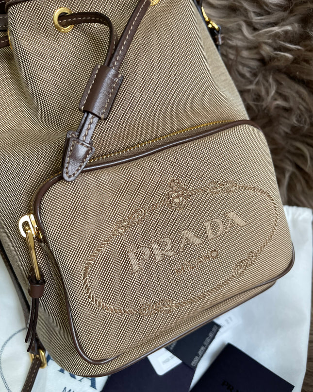 Preloved Prada  2021 Logo Jacquard Bucket Bag