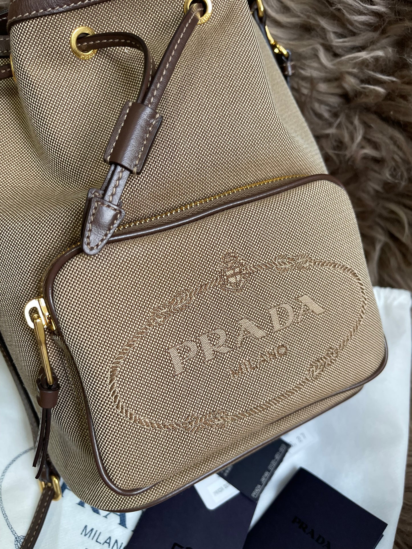Preloved Prada  2021 Logo Jacquard Bucket Bag