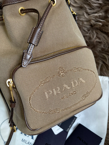 Preloved Prada  2021 Logo Jacquard Bucket Bag
