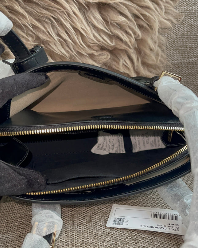 Preloved Authentic Charles & Keith Structured Boston Bag in Black White Mesh