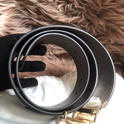 Preloved Gucci Black/Brown Leather Reversible GG Dollar Belt 90CM
