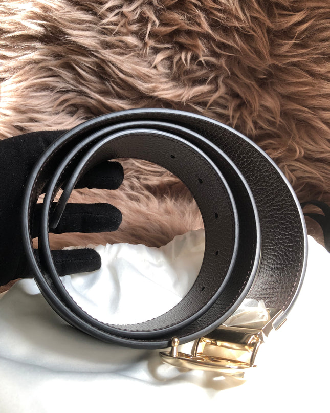 Preloved Gucci Black/Brown Leather Reversible GG Dollar Belt 90CM
