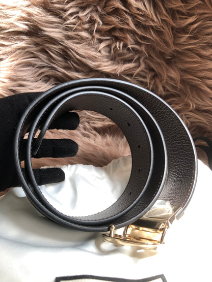 Preloved Gucci Black/Brown Leather Reversible GG Dollar Belt 90CM