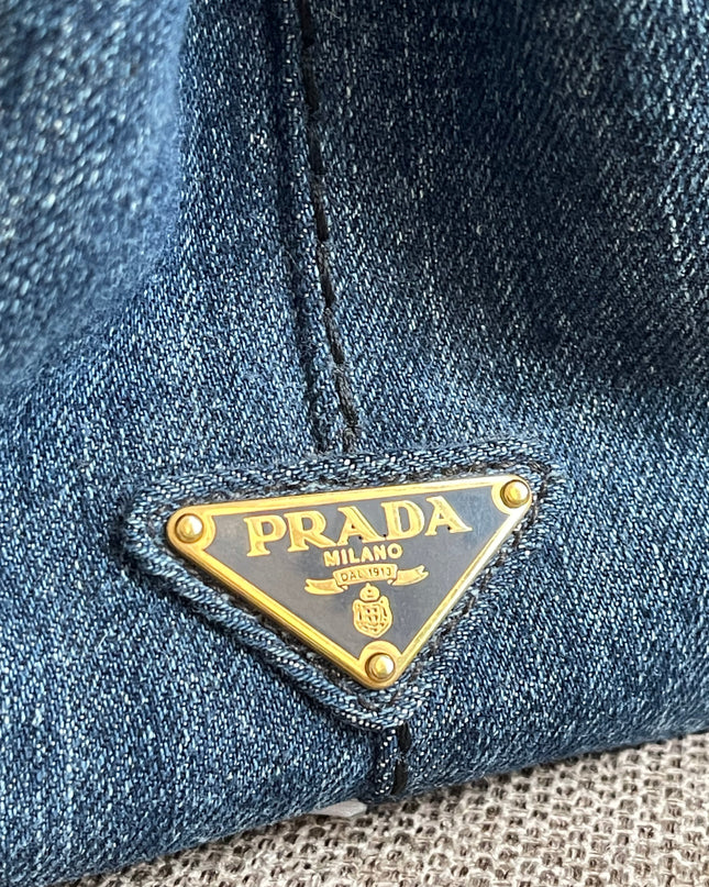 Preloved Authentic Prada Giardiniera Shopper Bag — Blue Denim
