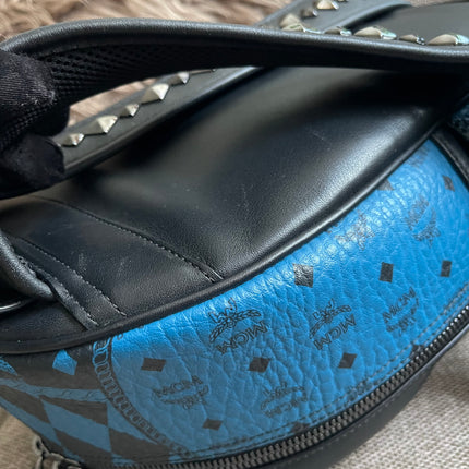Preloved Authentic MCM Stark Backpack in Blue Black Visetos