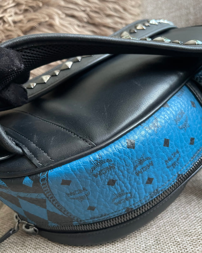 Preloved Authentic MCM Stark Backpack in Blue Black Visetos