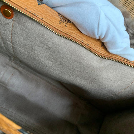 MCM Cognac Visetos Coated Canvas Medium Heritage Top Zip Shopper Tote