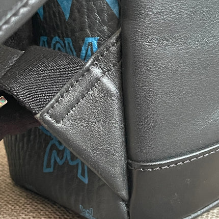 Preloved Authentic MCM Stark Backpack in Blue Black Visetos