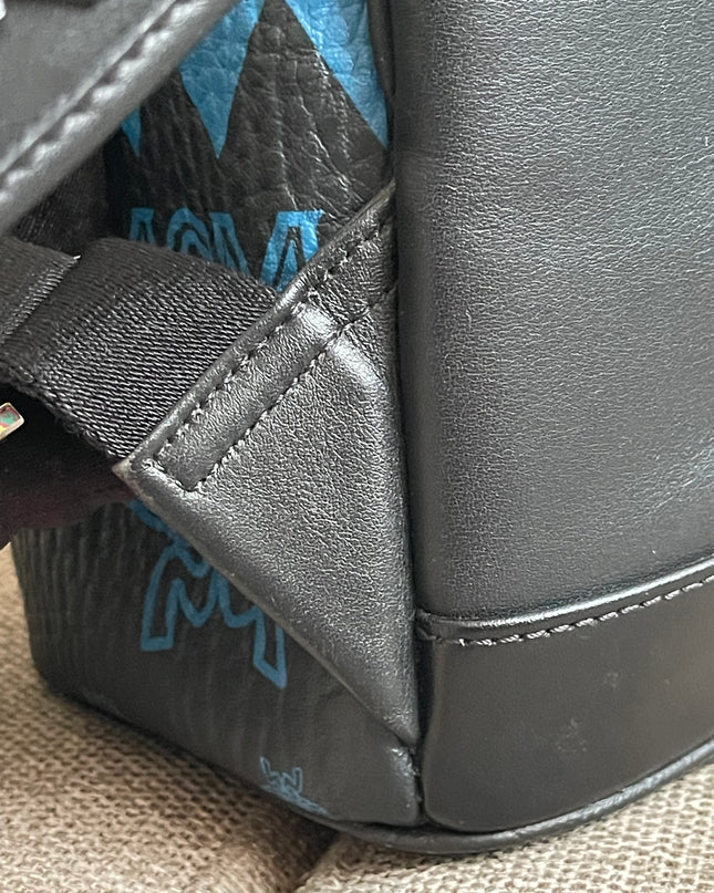 Preloved Authentic MCM Stark Backpack in Blue Black Visetos