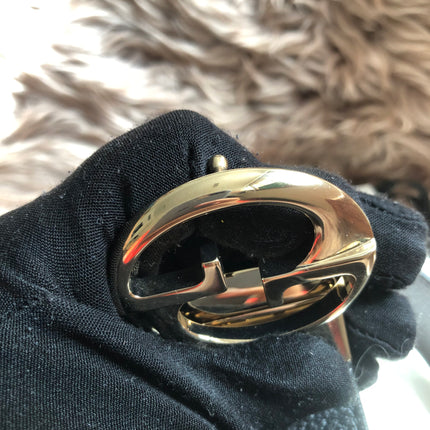 Preloved Gucci Black/Brown Leather Reversible GG Dollar Belt 90CM