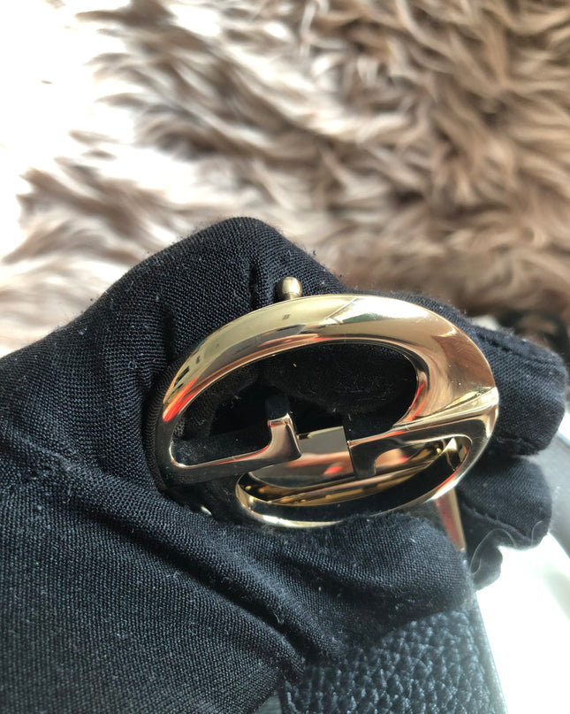 Preloved Gucci Black/Brown Leather Reversible GG Dollar Belt 90CM