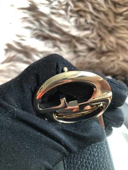 Preloved Gucci Black/Brown Leather Reversible GG Dollar Belt 90CM