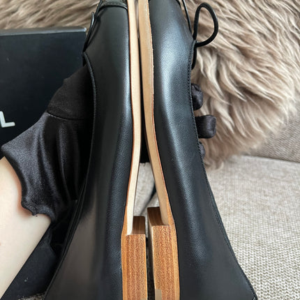 Preloved Authentic Chanel Ballet Flats — Black Lambskin & Patent Cap Toe (Size 35½)