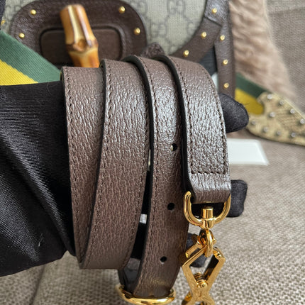 Preloved Authentic Gucci GG Supreme Canvas Leather and Python Medium Bamboo 1947 Top Handle Bag