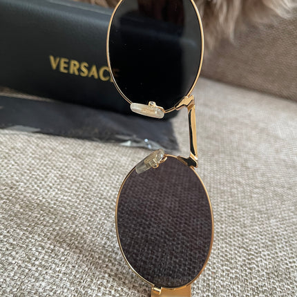 Preloved Authentic Versace Biggie Oval Sunglasses – Black & Gold Medusa, VE2176