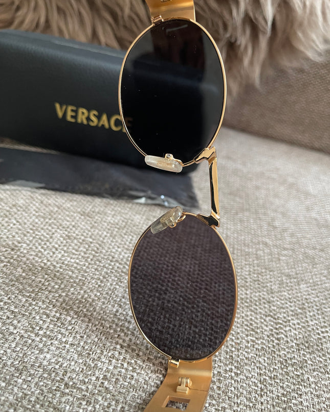 Preloved Authentic Versace Biggie Oval Sunglasses – Black & Gold Medusa, VE2176