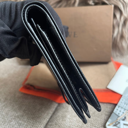 Preloved Authentic Loewe Bifold Wallet Black Grained Leather
