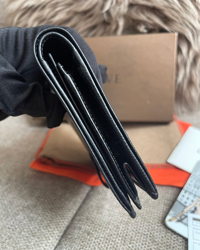 Preloved Authentic Loewe Bifold Wallet Black Grained Leather