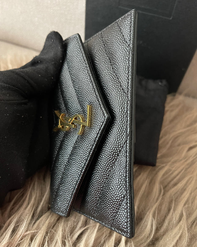 Preloved Authentic SAINT LAURENT Fragments zipped card case with flap