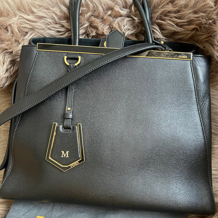 Preloved Fendi 2 Jours Bag Medium in Black w/initial