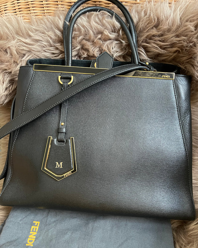Preloved Fendi 2 Jours Bag Medium in Black w/initial
