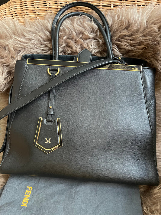 Preloved Fendi 2 Jours Bag Medium in Black w/initial