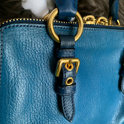 Miu Miu Two Tone Blue Madras Leather Doctor Satchel