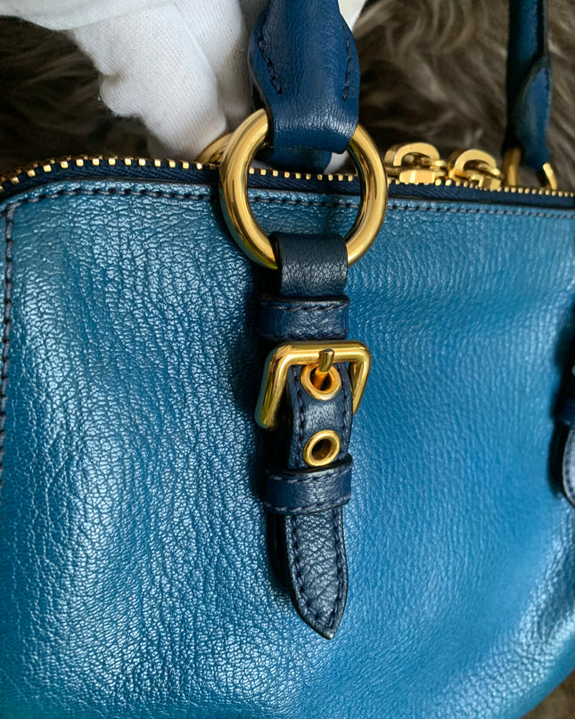 Miu Miu Two Tone Blue Madras Leather Doctor Satchel