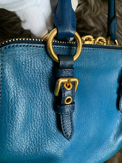 Miu Miu Two Tone Blue Madras Leather Doctor Satchel