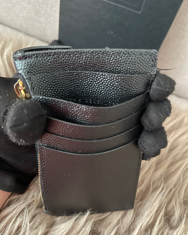 Preloved Authentic SAINT LAURENT Fragments zipped card case with flap