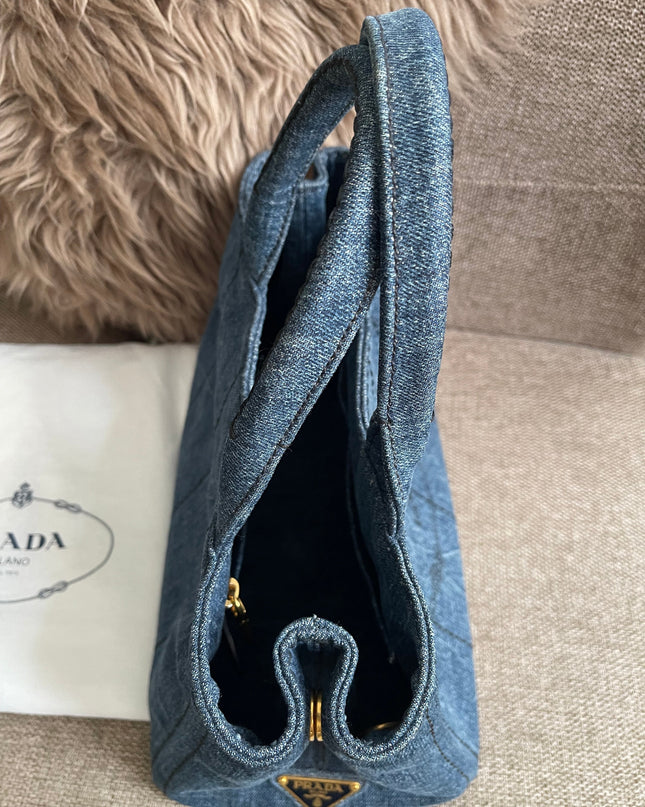 Preloved Authentic Prada Giardiniera Shopper Bag — Blue Denim