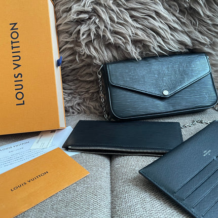 Preloved Authentic Louis Vuitton Félicie Pochette in Black Epi Leather