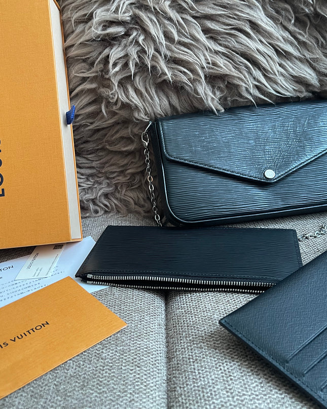 Preloved Authentic Louis Vuitton Félicie Pochette in Black Epi Leather