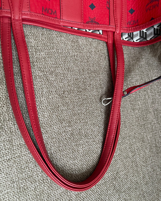 Preloved Authentic MCM Visetos Reversible Liz Shopper Tote – Ruby Red
