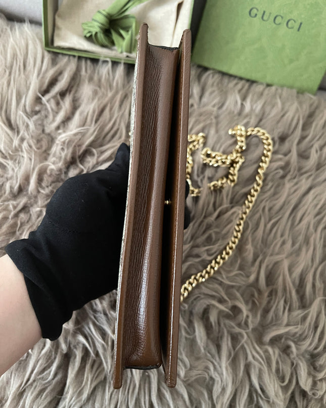 Preloved Authentic Gucci Horsebit 1955 Wallet with Chain in GG Supreme canvas