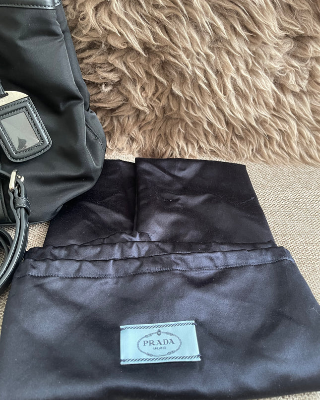 Preloved Authentic Prada Tessuto Nylon Tote Bag Black with Crossbody Strap