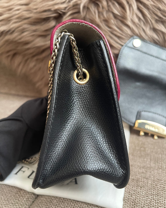 Preloved Authentic Furla Metropolis Mini Crossbody Bag Bicolor Black Fuchsia