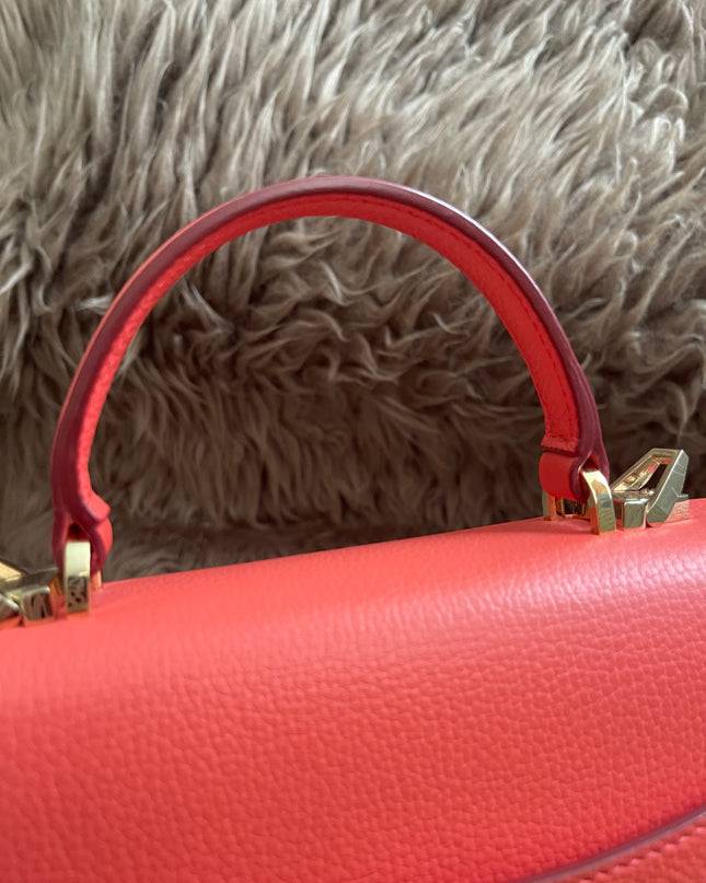 Preloved Authentic MCM Patricia Top Handle Bag – Fiesta Red with Cognac Visetos Panel