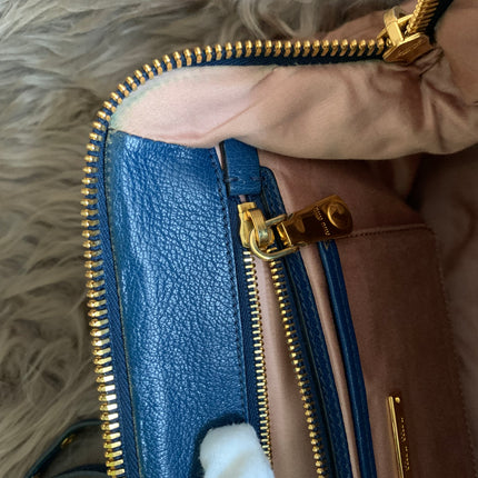 Miu Miu Two Tone Blue Madras Leather Doctor Satchel