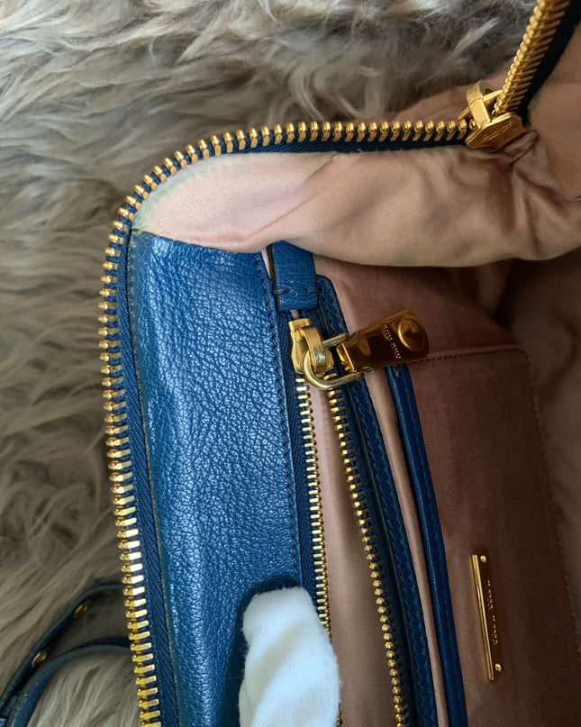 Miu Miu Two Tone Blue Madras Leather Doctor Satchel