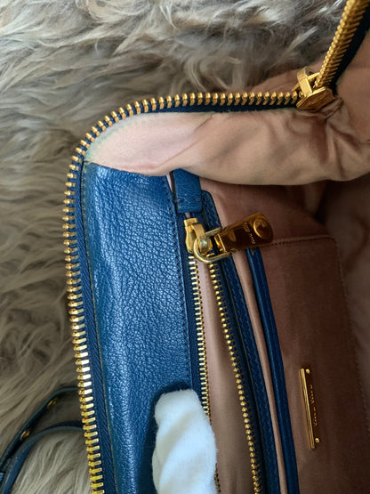 Miu Miu Two Tone Blue Madras Leather Doctor Satchel