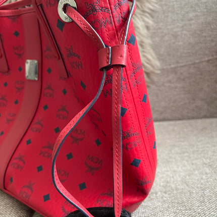 Preloved Authentic MCM Visetos Reversible Liz Shopper Tote – Ruby Red