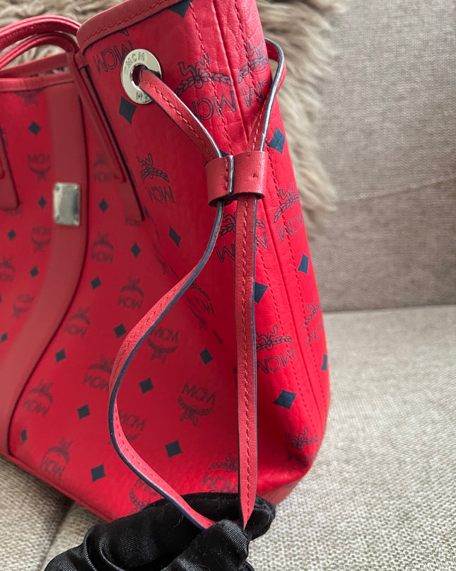 Preloved Authentic MCM Visetos Reversible Liz Shopper Tote – Ruby Red