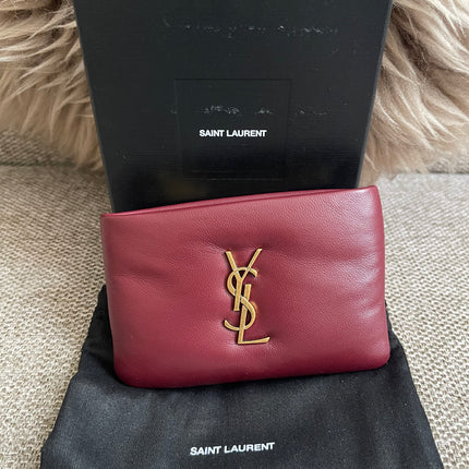 Preloved Authentic Saint Laurent Monogram Zipped Card Case — Burgundy