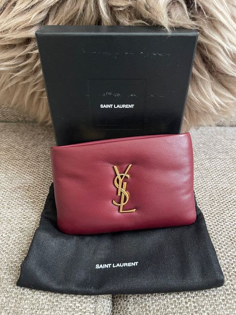 Preloved Authentic Saint Laurent Monogram Zipped Card Case — Burgundy