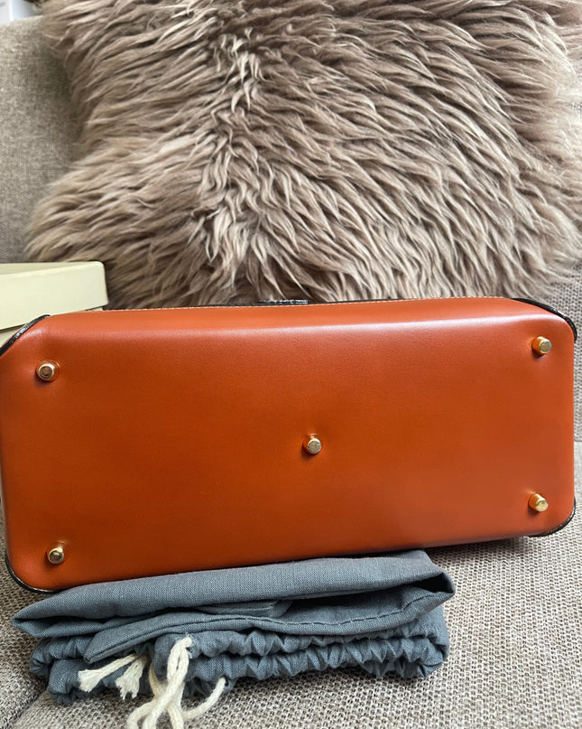 Preloved Authentic Bally Monogram Top Handle Tote Bag Black Cognac